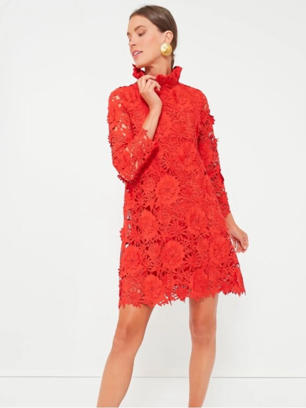 Tuckernuck Red Floral Lace Long-Sleeve Shift Dress